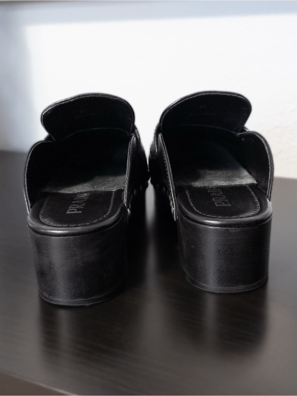 PRADA Mules Clogs Black Leather Studded Platform, Size 7 / EU 38 - Picture 4 of 13